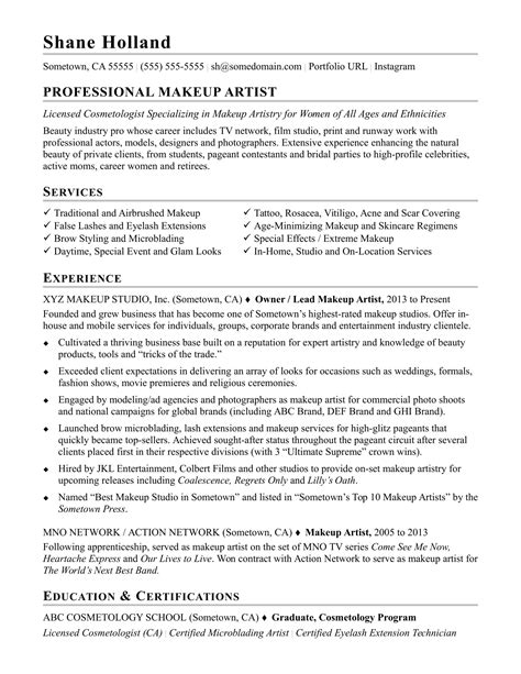 makeup artist resume sample template.